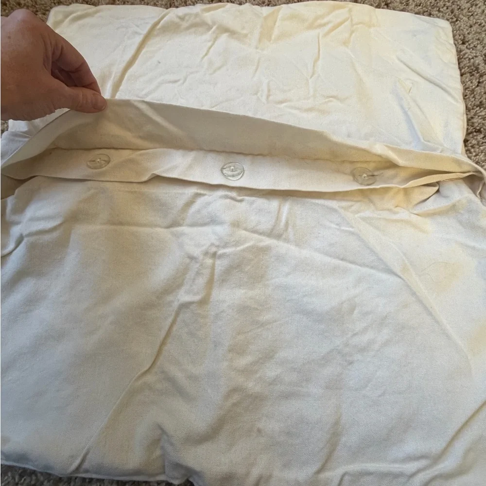 Pottery Barn 20 x 20 crewel embroidered botanical leaf pillow cover Cream blue